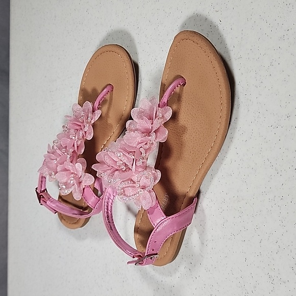 Laura Ashley Pink Flower Cutie T-Strap Sandal Girls Size 1 - Picture 3 of 6